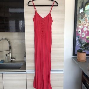 Coral wide leg jumpsuit with lace trim